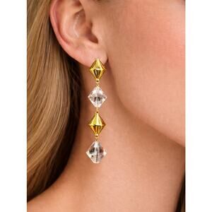 Vintage Swarovski Gold Tone Arora Borealis AB Crystal Dangle Earrings